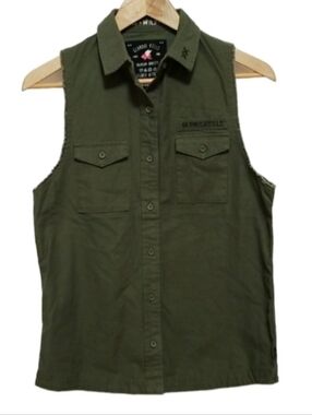 NEW Glamour Kills Olive Green Button Up Utility Style Sleeveless Top NWOT